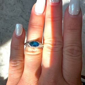 Elongated marquee topaz silver ring